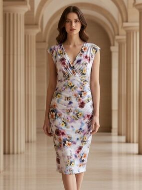 Catherine Malandrino Gorgeous & Elevated White Floral Wrap-Front Midi Dress